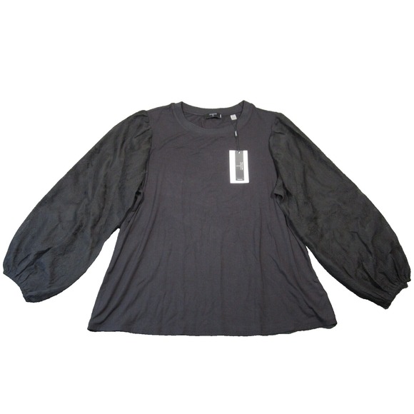 Tahari Blouse‎ Womens 1X Black Modal Embroidered Puff Sleeve Boho Whimsigoth NEW - Picture 1 of 16